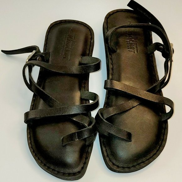 NEW JESUS - 02 SANDALS NO HEEL STRAP UNISEX HANDMADE LEATHER BLACK NEW - Picture 1 of 8